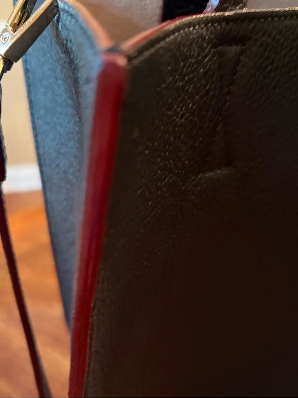 Beautiful Frances Valentine Black Pebbled Leather Tote with Red Trim - Exc Cond